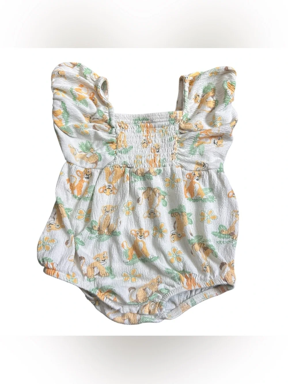 Disney Baby The Lion King Simba Bubble Romper 12M Smocked Flutter Sleeve Cute